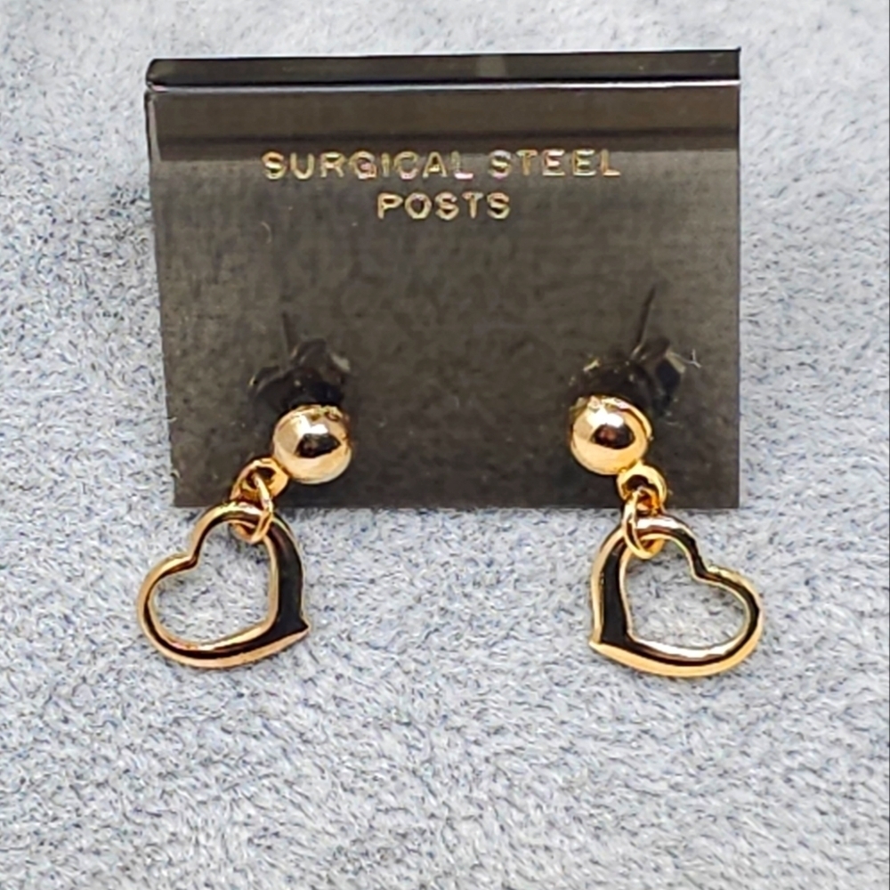 Vintage Dainty Gold Heart Earrings with Surgical Steel Posts